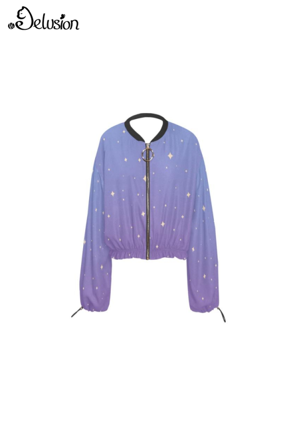 1/3 Delusion Chiffon Coat with Star Prints Blue Purple Gradient Beach Jacket Zip Up Style